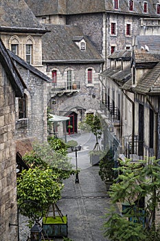 View of the facade of old buildings in the Bana Hills, Danang, French Village, Vietnam