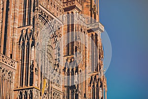 View at facade of old Cathedral in Strasburg