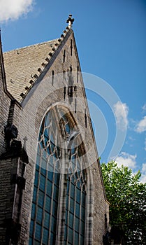 View at facade of old church in Amsterdam