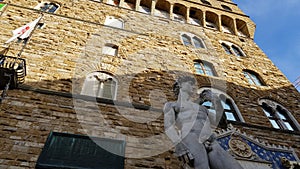 View of the facade of Palazzo Vecchio, Florence, Tuscany, Italy