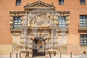 View at the Facade of Town hall in Almansa, Spain