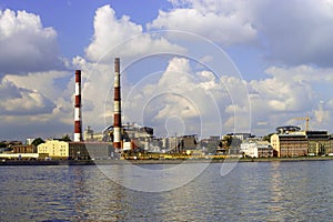 View of factory territory on river enbankment, St. Petersburg
