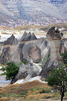 View of the Fairy Chimneys in GÃ¶reme  National Park. Cappadocia, Central Anatolia, Turkey.
