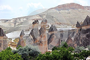 View of the Fairy Chimneys in GÃ¶reme National Park. Cappadocia, Central Anatolia, Turkey.