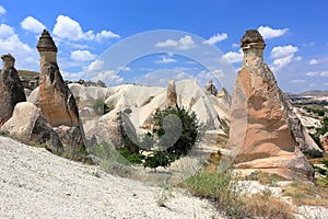 View of the Fairy Chimneys in GÃ¶reme National Park. Cappadocia, Central Anatolia, Turkey.