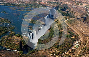 View of the Falls from a height of bird flight. Victoria Falls. Mosi-oa-Tunya National park.Zambiya. and World Heritage Site.