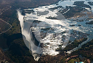 View of the Falls from a height of bird flight. Victoria Falls. Mosi-oa-Tunya National park.Zambiya. and World Heritage Site.