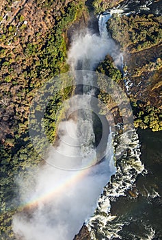 View of the Falls from a height of bird flight. Victoria Falls. Mosi-oa-Tunya National park.Zambiya. and World Heritage Site.