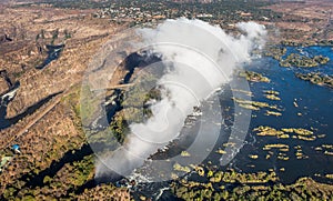 View of the Falls from a height of bird flight. Victoria Falls. Mosi-oa-Tunya National park.Zambiya. and World Heritage Site.