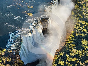 View of the Falls from a height of bird flight. Victoria Falls. Mosi-oa-Tunya National park.Zambiya. and World Heritage Site.