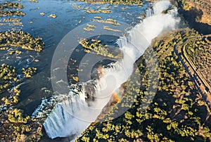 View of the Falls from a height of bird flight. Victoria Falls. Mosi-oa-Tunya National park.Zambiya. and World Heritage Site.