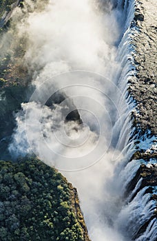 View of the Falls from a height of bird flight. Victoria Falls. Mosi-oa-Tunya National park.Zambiya. and World Heritage Site.