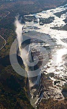 View of the Falls from a height of bird flight. Victoria Falls. Mosi-oa-Tunya National park. Zambiya. and World Heritage Site. Zim