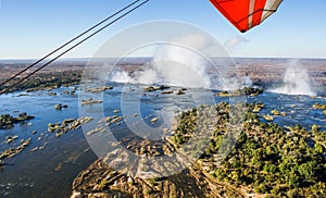 View of the Falls from a height of bird flight. Victoria Falls. Mosi-oa-Tunya National park.Zambiya. and World Heritage Site.