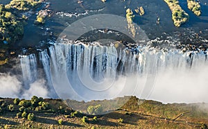 View of the Falls from a height of bird flight. Victoria Falls. Mosi-oa-Tunya National park.Zambiya. and World Heritage Site.