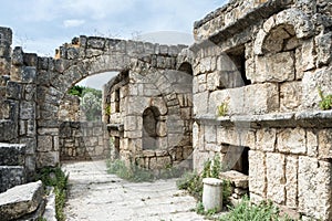 A family tomb with stone arch in the cemetery of Al Bass archaeological site, Tyre, Lebanon photo