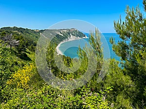 View of the famous beach of Mezzavalle in the park of Mount Conero, Marche region