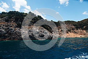 View of famous blue caves on Zakynthos island in Greece, Europe