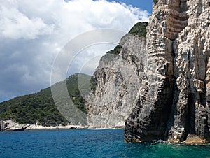 View of famous blue caves on Zakynthos island in Greece, Europe