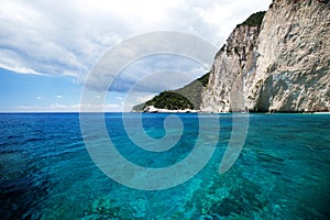 View of famous blue caves on Zakynthos island in Greece, Europe