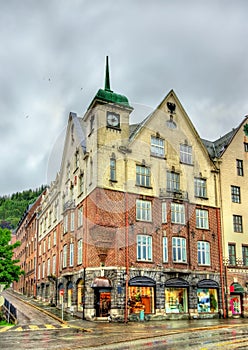 View of famous Bryggen district in Bergen - Norway