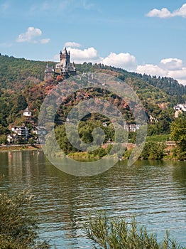 View at the famous Cochem castle with the river Moselle in front