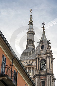 View of the famous Cupola of the San Gaudenzio Basilica in Novara, Italy. SAN GAUDENZIO BASILICA DOME AND HISTORICAL BUILDINGS IN