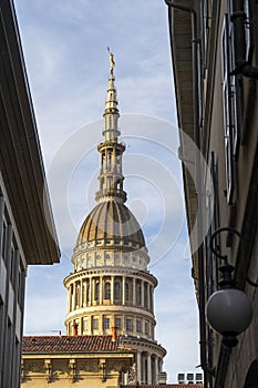 View of the famous Cupola of the San Gaudenzio Basilica in Novara, Italy. SAN GAUDENZIO BASILICA DOME AND HISTORICAL BUILDINGS IN