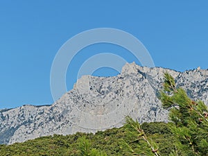 View of the famous curly teeth of the top of mount Ai-Petri from the Vorontsov Palace. The altitude of 1234 m.