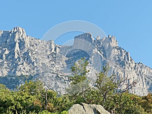 View of the famous curly teeth of the top of mount Ai-Petri from the Vorontsov Palace. The altitude of 1234 m.