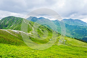 View of the the famous hiking trail Pinzgauer spaziergang in the alps near Zell am See, Salzburg region, Austria