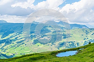 View of the the famous hiking trail Pinzgauer spaziergang in the alps near Zell am See, Salzburg region, Austria