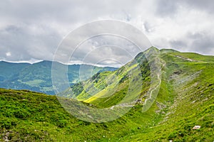 View of the the famous hiking trail Pinzgauer spaziergang in the alps near Zell am See, Salzburg region, Austria