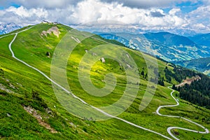 View of the the famous hiking trail Pinzgauer spaziergang in the alps near Zell am See, Salzburg region, Austria