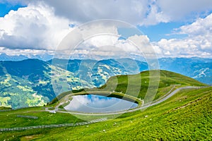 View of the the famous hiking trail Pinzgauer spaziergang in the alps near Zell am See, Salzburg region, Austria