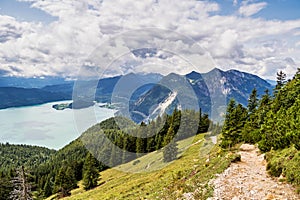 View from famous Jochberg  Bavaria in Germany