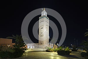View of the famous Koutoubia Mosque at night