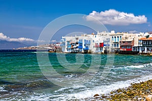 View of the famous Little Venice houses of Mykonos island, Greece