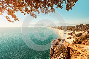 View of the famous longest Konyaalti beach in Antalya. Vacation and tour on the Mediterranean coast of Turkey