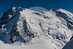 View of famous Mont Blanc du Tacul from Aiguille Midi.