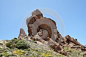 View of the famous Pico del Teide mountain with Roque Cinchado, Tenerife, Canary Islands