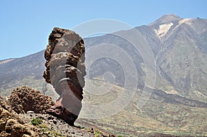 View of the famous Pico del Teide mountain with Roque Cinchado, Tenerife, Canary Islands