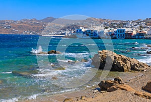 View of the famous pictorial Little Venice in Mykonos island, Greece.