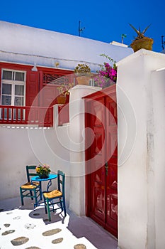 View of the famous pictorial narrow streets of Mykonos town in Mykonos island.
