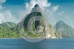 View of the famous Piton mountains in St Lucia photo