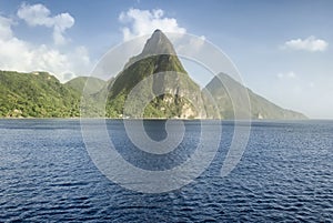 View of the famous Piton mountains in St Lucia, Eastern Caribbean