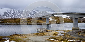 View of the Famous and Renowned Fredvang Bridge in Norway photo