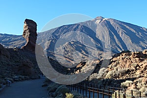 View of the famous rock that appeared on the old one thousand peseta bills from a viewpoint at the base of the Teide volcano