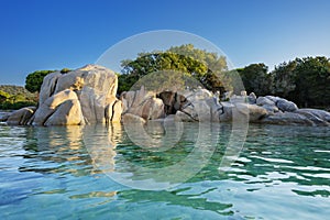 View of famous rock at Santa Giulia beach