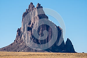 View of the famous and sacred Shiprock rock formation in the New Mexico Four Corners region
